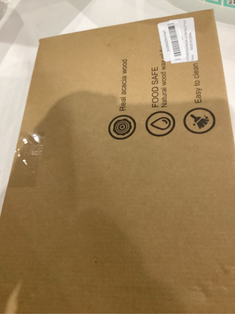 Condition photo showing As Is for 2 PCS 13 x 9 in Solid Acacia Wood Serving Trays Rectangular Wooden Serving Platters Natural Wooden Boards for Bar Coffee Party Brown 13 * 9 inch