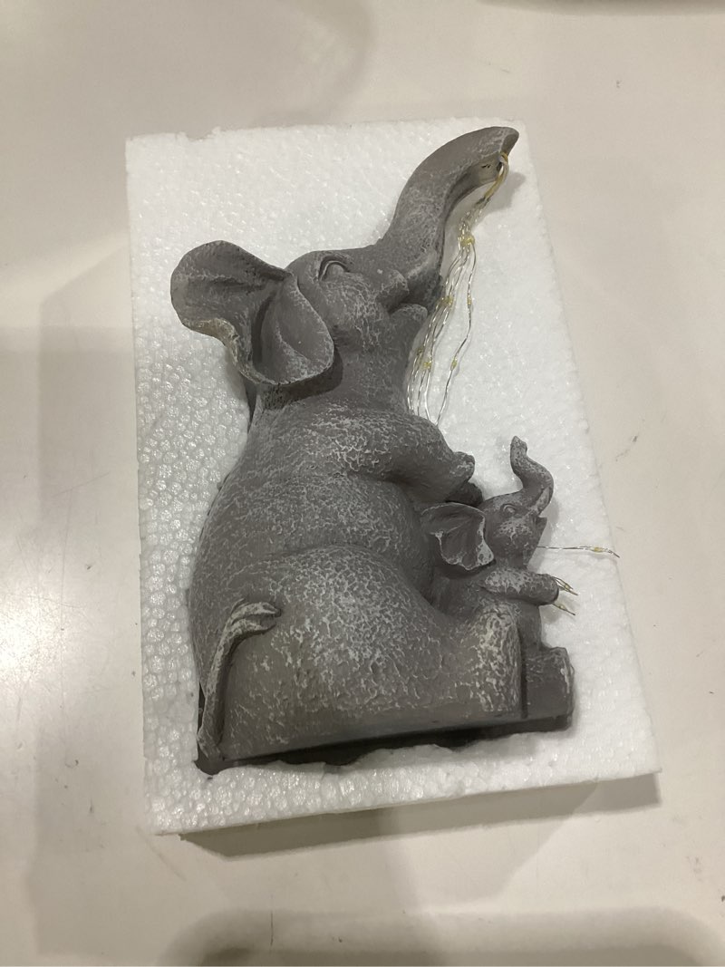 Condition photo showing As Is for solar garden outdoor statue with 30 led lights - lawn decor elephant figurine for patio, balcony, yard ornament - unique housewarming lucky elephant mother gift grey elephant