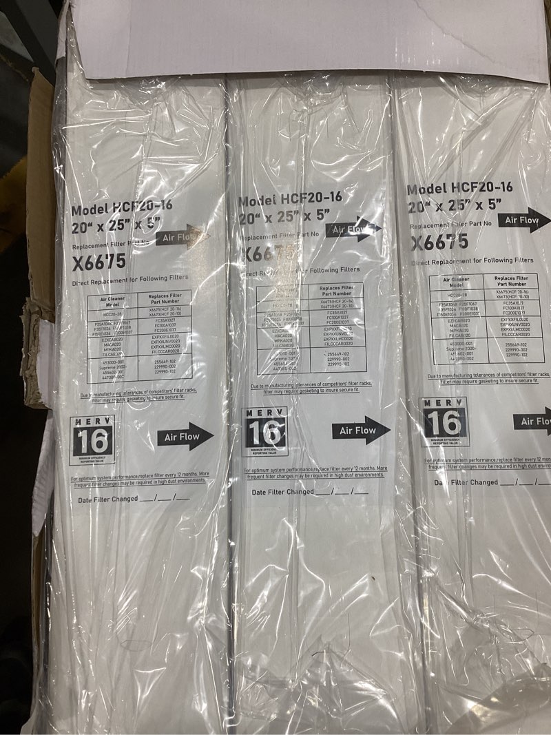 Condition photo showing New/Like New for x6675 merv 16 air filter 20x25x5 efficient air filter compatible with lennox x6675 and lennox hcc20-28 furnace hvac system, part number hcf20-16, 3 pack 20" x 25" x 5" - 3 pack