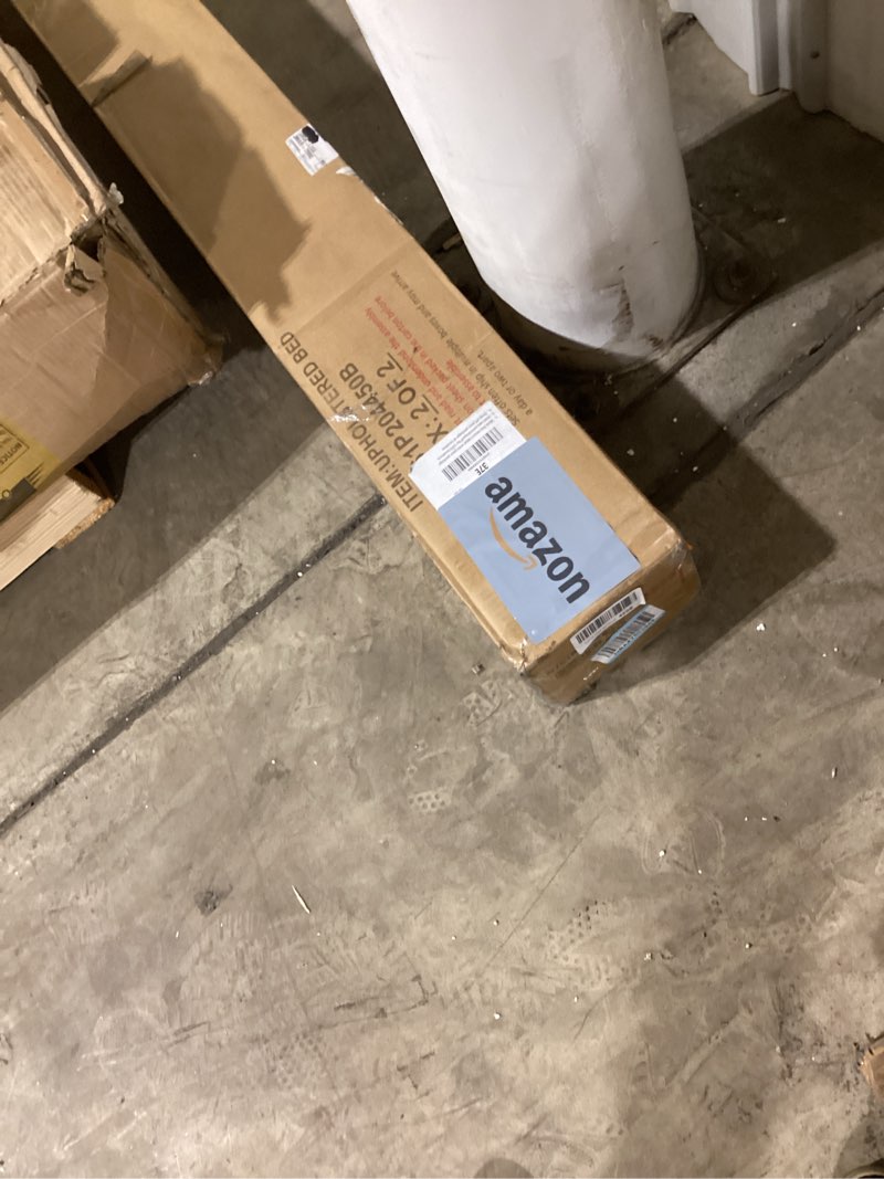 INCOMPLETE Queen Size Platform Bed with Headboard, PU Leather Bed Frame with Wood Bedposts, No Box Spring