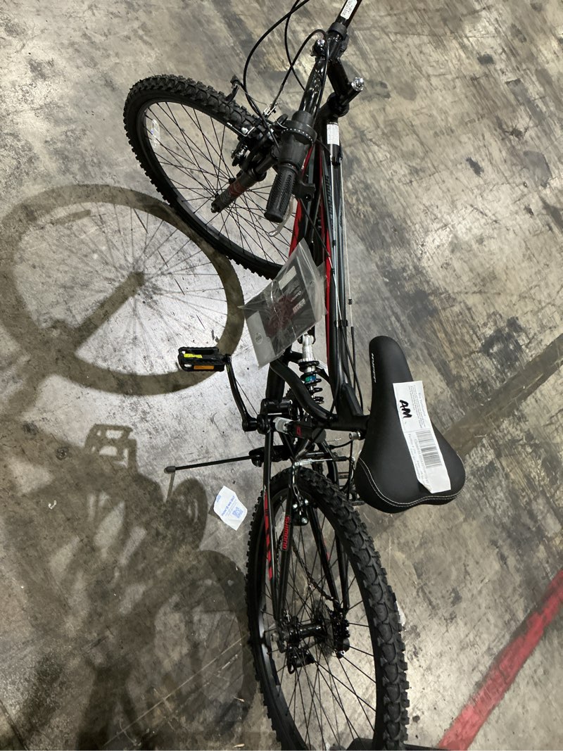 Condition photo showing As Is for hyper bicycles 26" shocker mountain bike, adult ages 14+, black/red