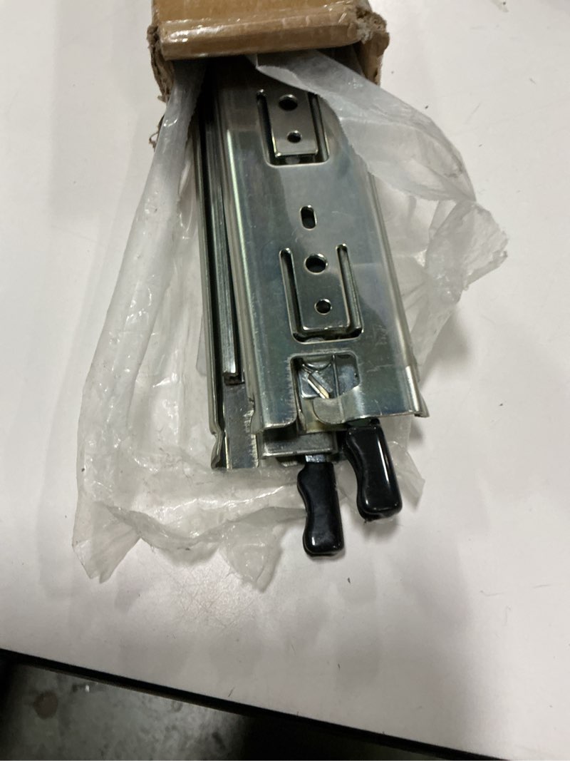 Condition photo showing As Is for Heavy Duty Locking Drawer Slides 26 Inch 1 Pair Full Extension Drawer Slides with Lock 250 lb Load Capacity 3-Fold Full Extension Side Mount Ball Bearing Industrial Locking Rail