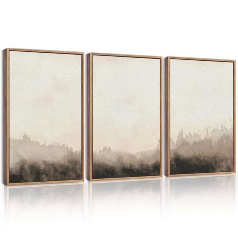 KUVIOKE Watercolor Brown Landscape Abstract Framed Wall Art Nature Wilderness Illustrations Wall Decor Minimalist Modern Art Print Home Decor 16x24in (Natural Framed)