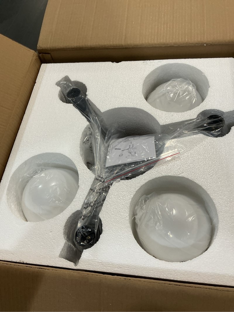 Condition photo showing Good Condition for 3 Light Modern Sputnik Semi Flush Mount Ceiling Light, Black Sputnik Ceiling Light Fixture, 21.65 '' Milky Glass Globe Mid Century Modern Ceiling Lights for Bedroom Hallway Living Room 3-Black Lights