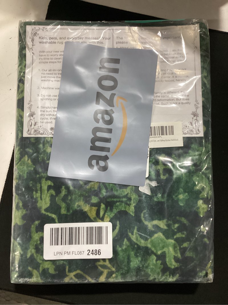 Condition photo showing Good Condition for dark green area rug 2x3 entryway rug for bedroom bathroom, non-slip low-pile washable distressed boho carpet retro accent doormat for laundry room hallway kitchen 24x36 inch dark green 2'x3'
