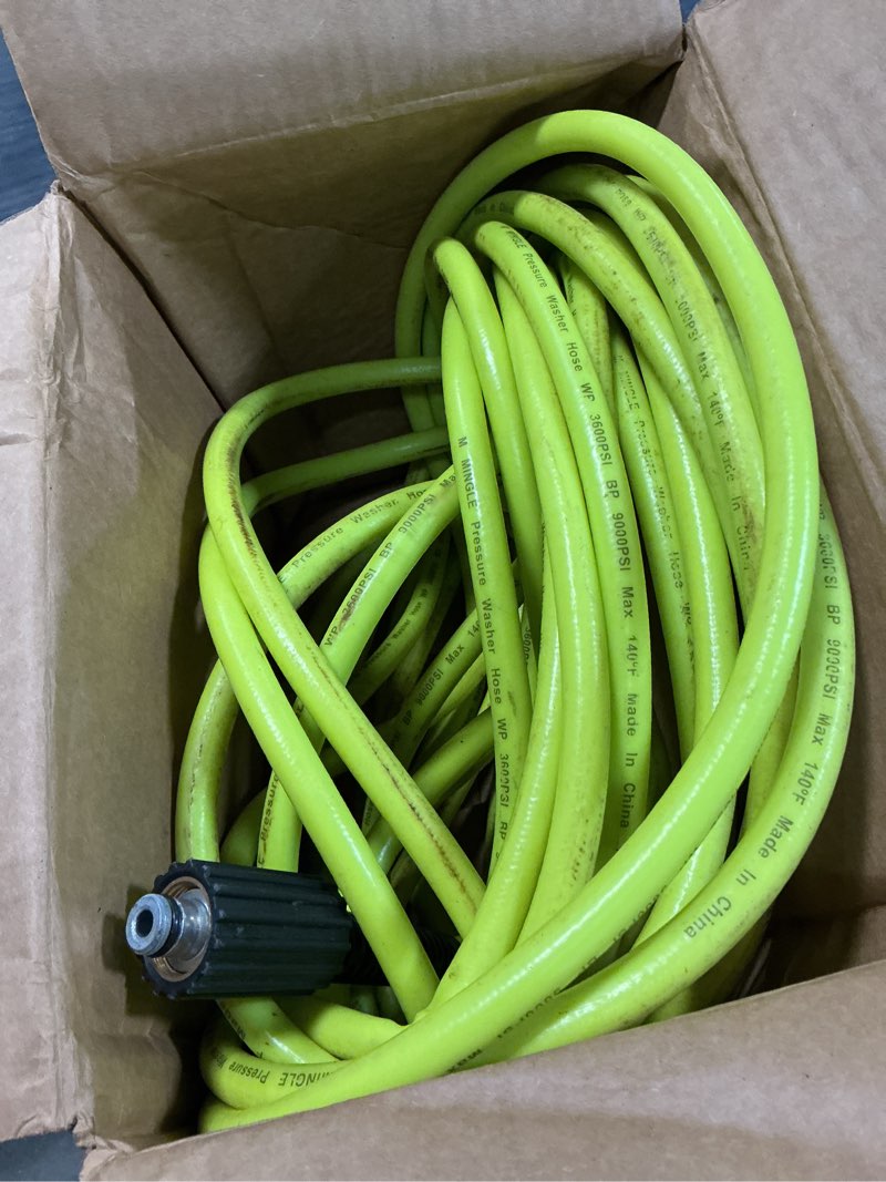 Condition photo showing As Is for m mingle pressure washer hose 50 ft x 1/4" - replacement power wash hose with quick connect kits - high pressure hose with m22 14mm fittings - 3600psi