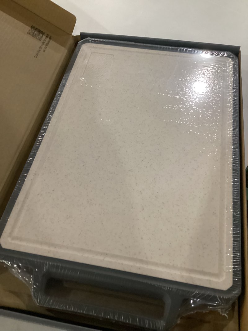 Condition photo showing New/Like New for Titanium Cutting Boards for Kitchen Non Toxic Chopping Board with Handle Large Big Small Kitchen Meat Butcher Block 2 in 1 Pure Titanium and Wheat Straw PP Not Wood Bamboo Plastic Teak Grey/Beige 1pc: 17.1"L × 10.8"W Grey/Beige
