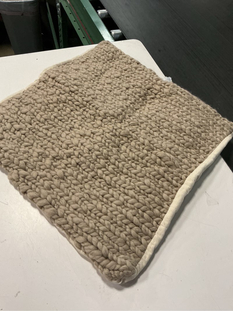 Condition photo showing As Is for chunky hand knit wool pillow cover