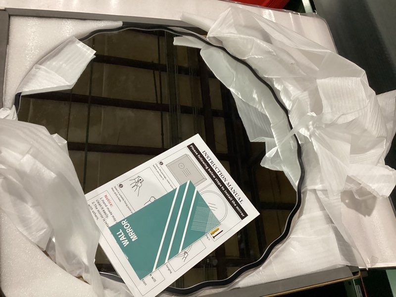 Black Bathroom Mirror for Wall, 24 Inch Round Wavy Mirror with Wood Frame for Bathroom Bedroom Livin