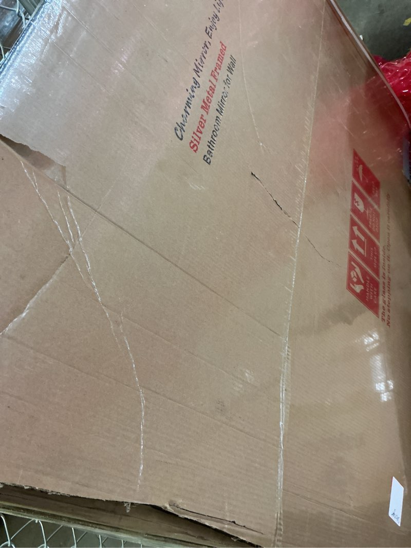 Condition photo showing Good Condition for 50x40 Silver Brushed Nickel Bathroom Mirror for Wall, Rounded Rectangle Silver Framed Bathroom Vanity Mirror, Anti-Rust, Shatterproof, Hangs Horizontally or Vertically 50"L x 40"W Silver