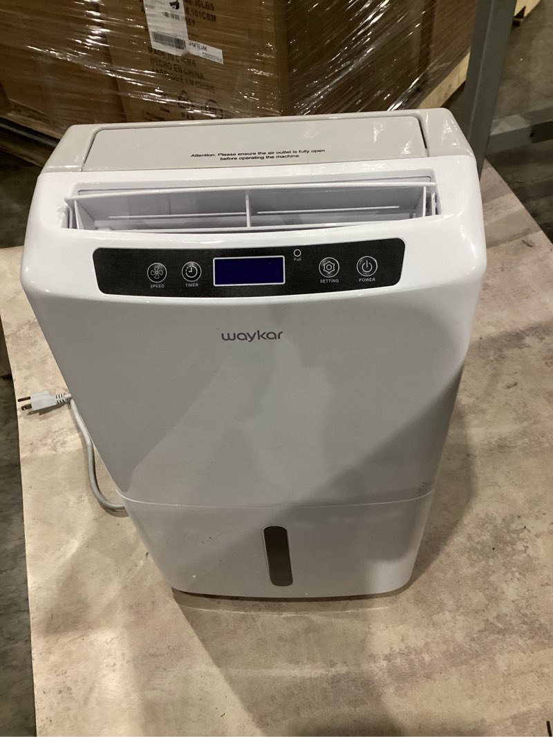 Condition photo showing As Is for waykar 34 pints energy star dehumidifier for spaces up to 2,000 sq. ft at home, in basements and large rooms with drain hose and 0.66 gallons water tank