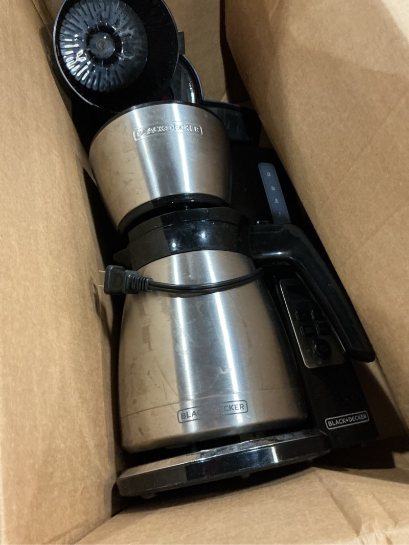 Condition photo showing As Is for BLACK+DECKER 12 Cup Thermal Programmable Coffee Maker with Brew Strength and VORTEX Technology, Black/Steel, CM2046S