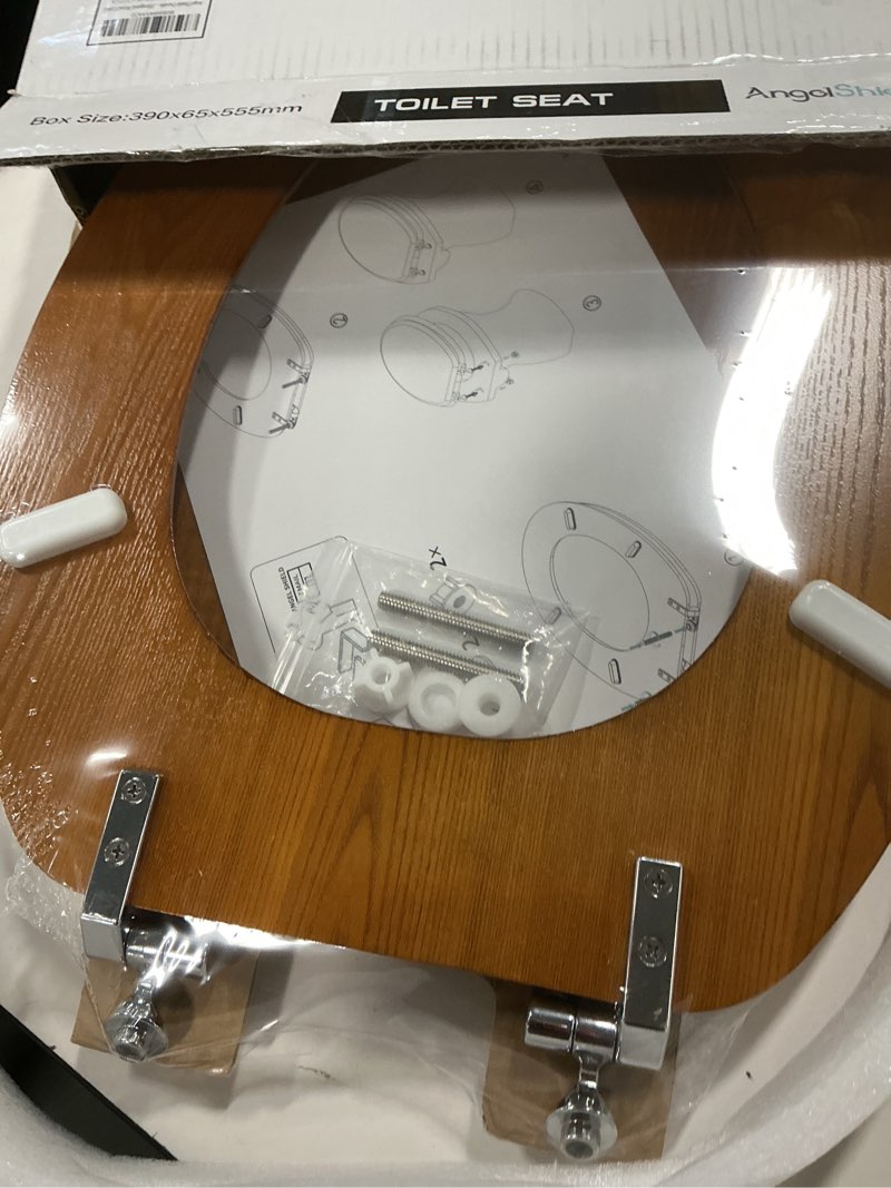 Condition photo showing Good Condition for Angel Shield Durable Wood Veneer Natural Toilet Seat Metal Hinged Easy Clean Anti-scratch American Standard(Elongated,Oak) Elongated-18.5” Oak