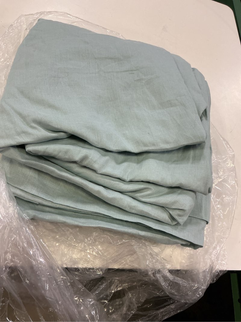 Condition photo showing Good Condition for european linen true blackout curtain - single panel, 96x96, light blue