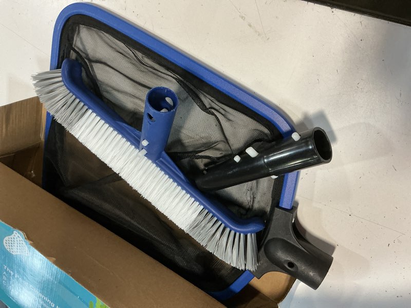 Condition photo showing Good Condition for pool cleaning kit, 14.5'' pool brush head & ultra fine mesh pool skimmer net with pole, aluminum frame pool net skimmer & pool brush with pole,pool net & pool brushes for cleaning pool walls with pole