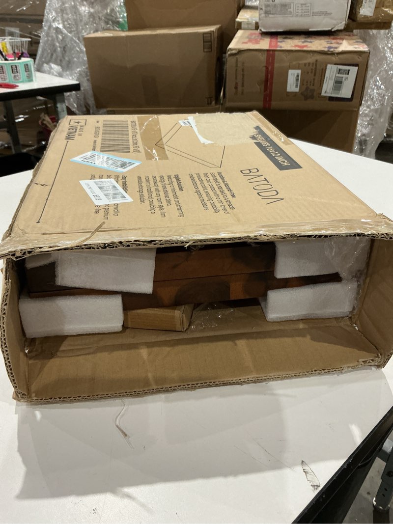 Condition photo showing Good Condition for batoda 16” x 12” acacia deep floating shelves, large extra wooden floating shelves for wall - floating book shelves, floating shelf for bedroom, bathroom - wall decor living room (hardware included) acacia color 16" x 12"