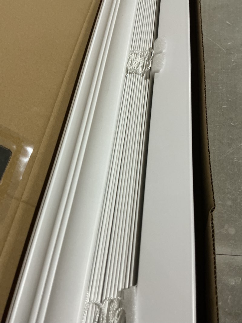 Condition photo showing Good Condition for allen + roth trim at home 2-in slat width 46-in x 48-in cordless white faux wood room darkening full-view standard horizontal blinds