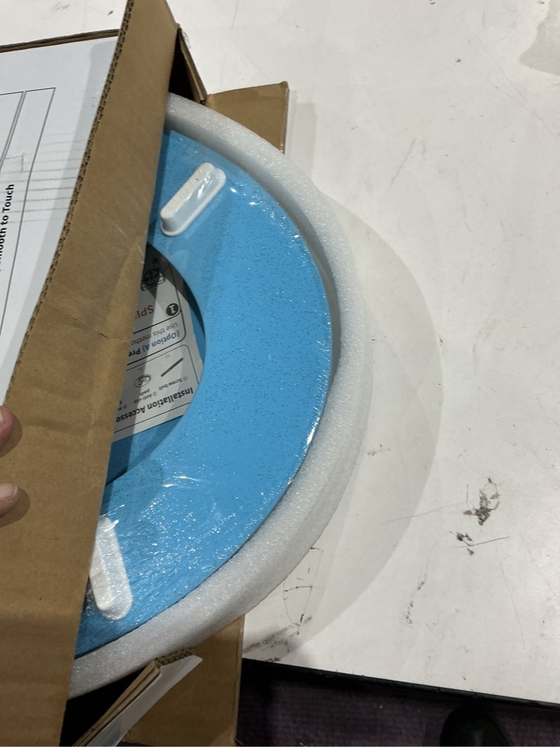Condition photo showing New/Like New for angol shiold glitter toilet seat molded wood elongated toilet seat with quietly close and quick release hinges, easy to clean also easy to install (elongated 18.5'', blue) elongated 18.5‘’ blue