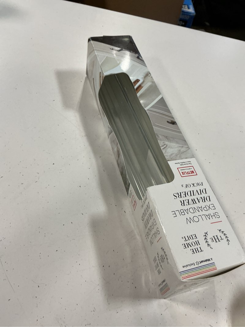 Condition photo showing Good Condition for (2 pack) the home edit shallow expandable drawer dividers for kitchen 1.375  x 2.5  x 24   clear plastic