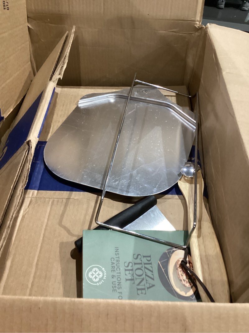 Condition photo showing As Is for 16 inch Baking Stone For Oven - Round Pizza Stone with Handles and Dough Tool - Baking Stone for Bread - Pizza Stones for Oven and Grill - Cooking Gifts for Food Lovers 16 inch Round Stone