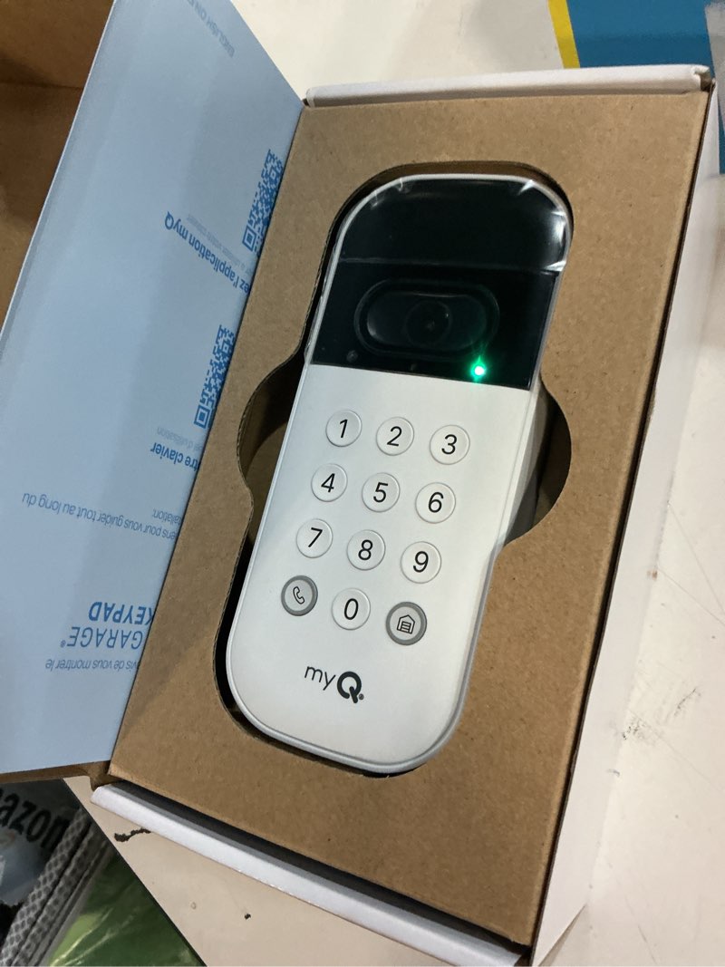 Condition photo showing As Is for myq smart garage door video keypad with wide-angle camera,customizable pin codes,and smartphone control–take charge of your garage access works with chamberlain, liftmaster and craftsman openers,white