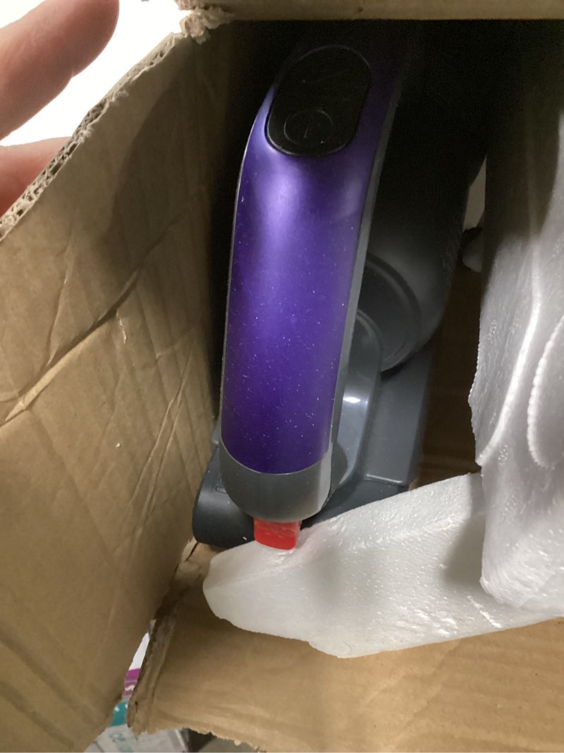 Condition photo showing As Is for alloymove cordless vacuum cleaner 45kpa, up to 60mins runtime lightweight powerful suction vacuum cleaners for home, 3 suction modes, rechargeable stick vacuum for all floor/carpet/pet hair/car, a03 purple