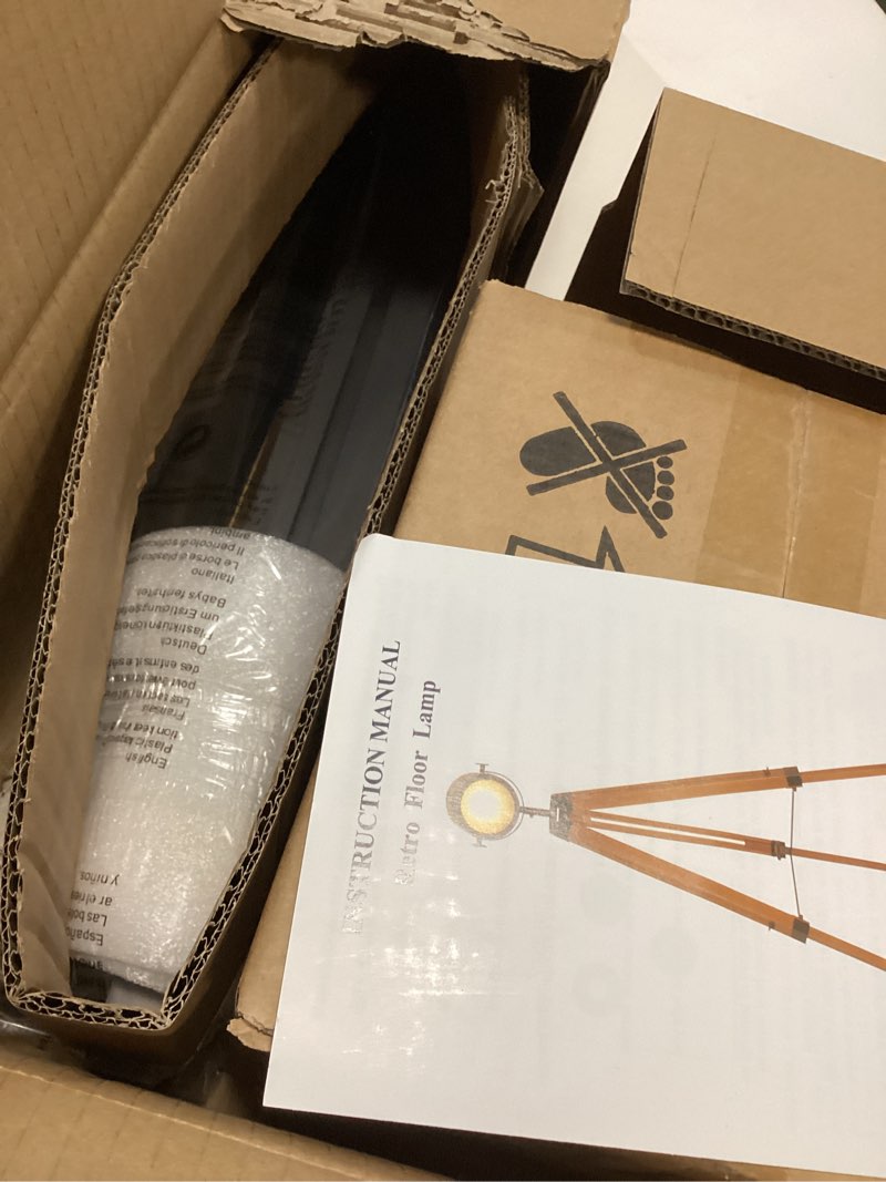 Condition photo showing Good Condition for mordern industrial tripod floor lamp for living room, bedroom office, vintage gold brass standing reading light floor lamp with camera tripod wood, rotatable nautical spotlight standing lamp black tripod spotlight floor lamp