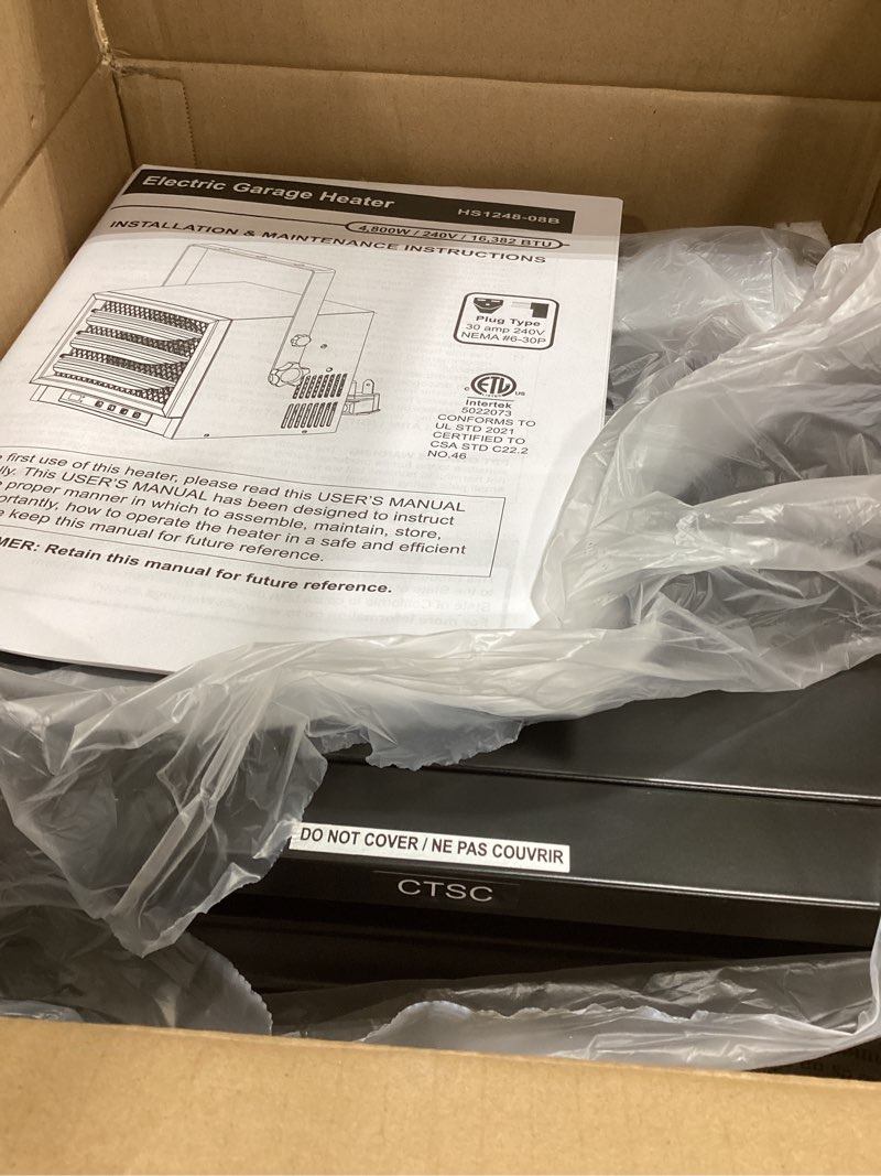Condition photo showing As Is for CTSC 4800W Garage Heater Electric, 240V/30Amps Plug - Fan-Forced Thermostat Control Electric Garage Heaters, with Remote Control, 10-Hour Timer, ETL Compliant,DOESN'T work with a standard home outlet 4800W(240V)
