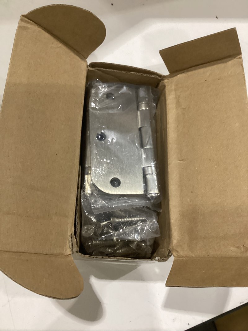 Condition photo showing As Is for 6 pack brushed nickel door hinges 3.5 inch 5/8" radius round premium ball bearing smooth quiet hardware modern round edge interior hinges for bedroom doors 6 pack satin nickel ball bearing