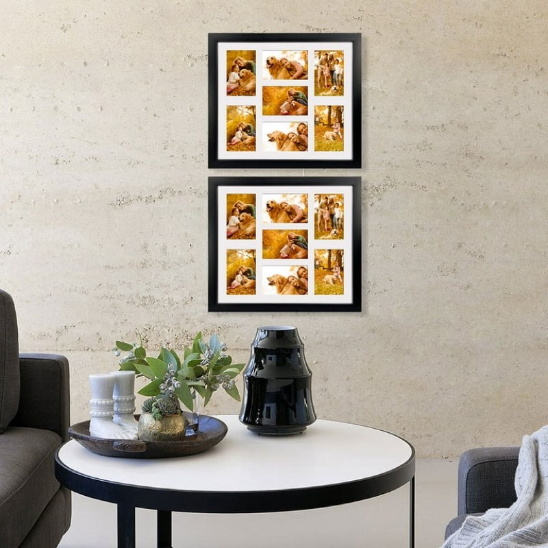 (1 Pack )7 Opening 4x6 Collage Picture Frames, Horizontal and Vertical Black Multi Photo Frame for Wall Mount