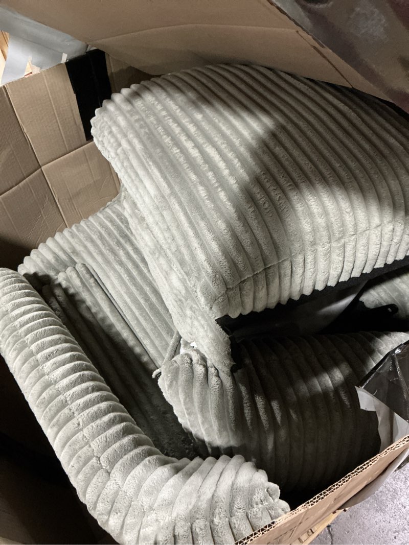 Condition photo showing Good Condition for Signature Design by Ashley Tie-Breaker Swivel Glider Recliner, 2 Bolster Pillows, Hidden Storage, Fabric Upholstery, 41.38" W x 40.25" D x 39.75" H, Light Gray