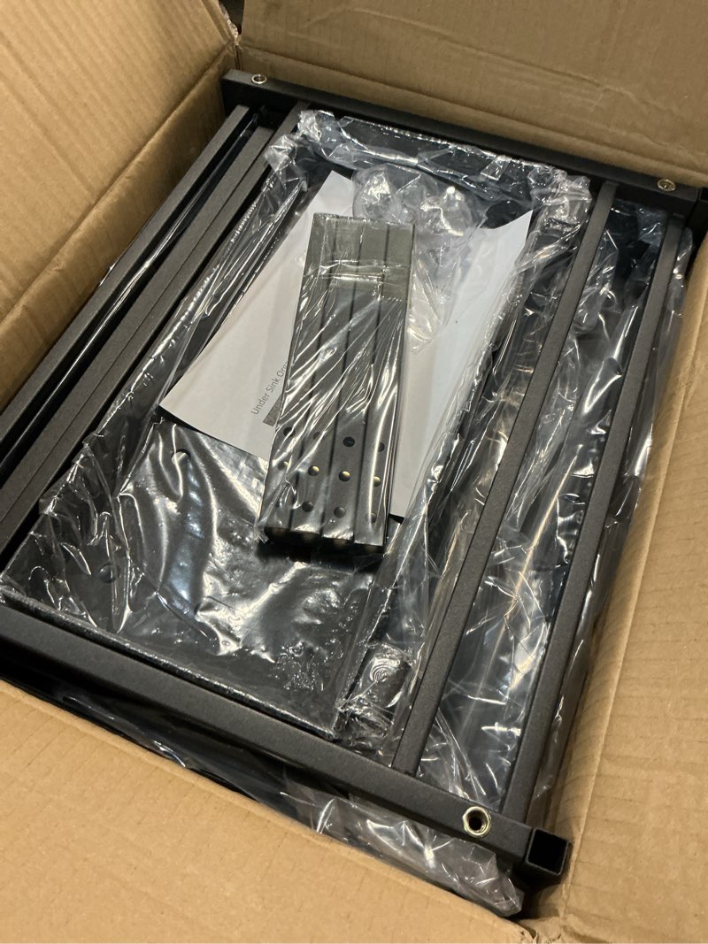 Condition photo showing New/Like New for TATAANTY Under Sink Organizer, 2 Packs 2 Tier Black Steel Under Sink Storage, Undersink Organizers for Bathroom, Cabinet, Counter, Kitchen