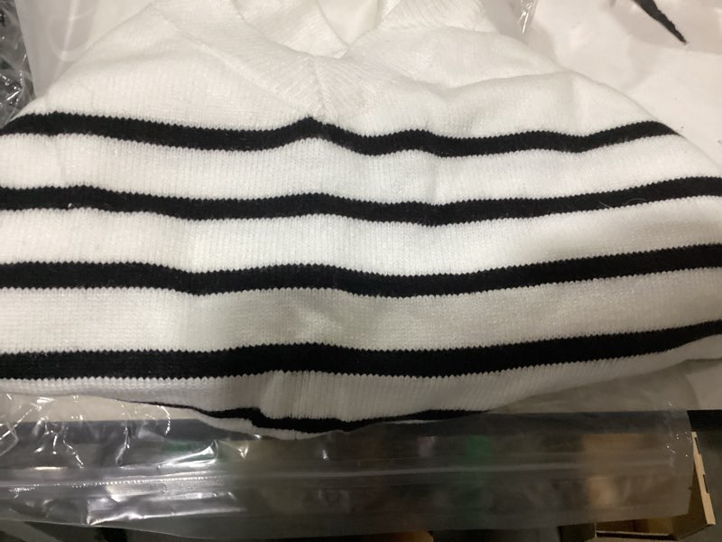 Condition photo showing Good Condition for zaful women's cropped sweater v-neck long sleeve crop sweater pullover jumper knit top 1-stripewhite medium