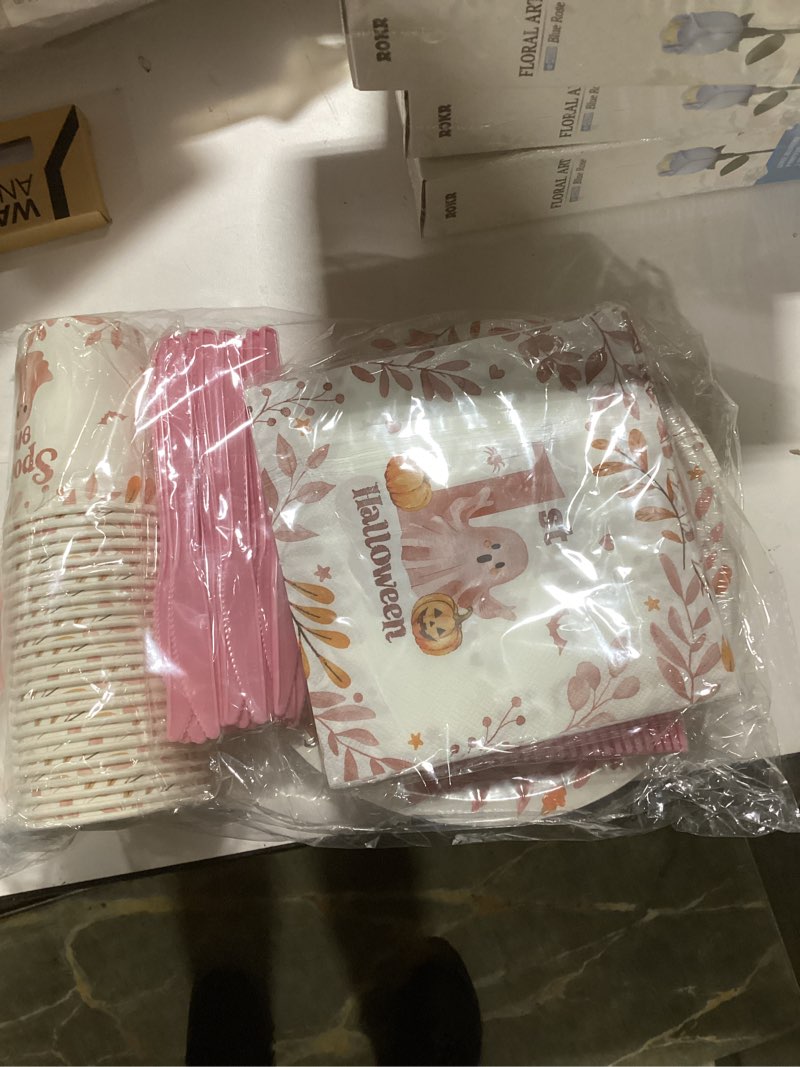 Spooky One Birthday Decorations Girl,Halloween 1st Birthday Party Tableware Decorations Pink Hallowe