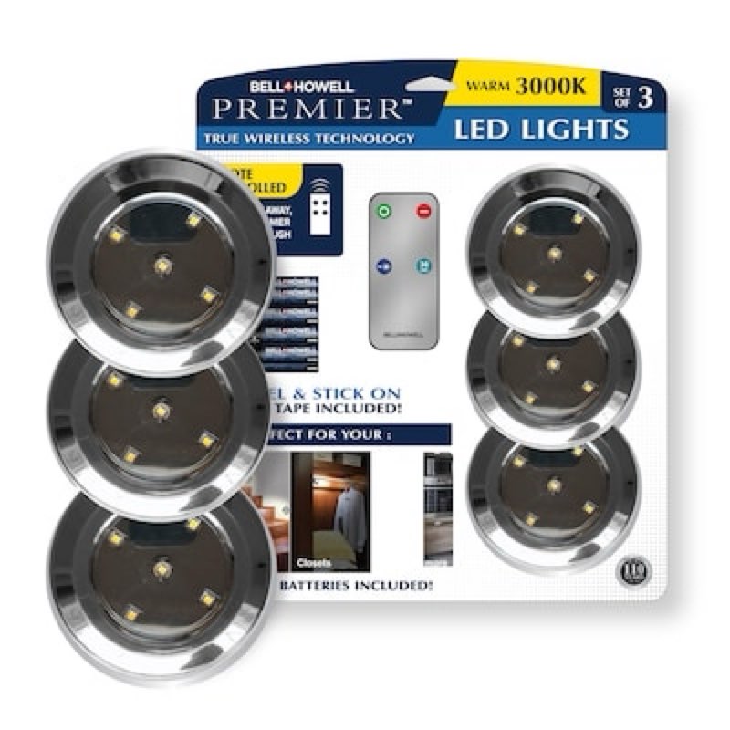 Condition photo showing As Is for bell + howell bell+howell 3 -pack 3.54-in battery led under cabinet puck light with