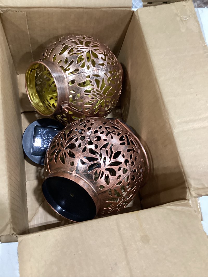 Condition photo showing Good Condition for joiedomi 2 pack outdoor solar hanging lantern lights, waterproof tabletop with handle, led moroccan lanterns, metal decorative garden solar lights spring for patio, lawn, porch, backyard round