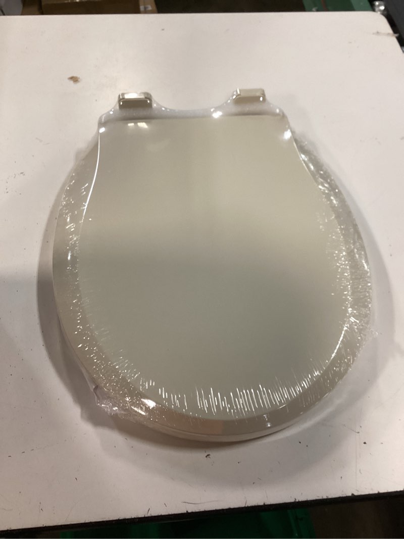 Condition photo showing New/Like New for aünsffer round toilet seat almond, toilet seat 16.5 inch soft close, premium pp material easy clean, b2b available, elegant design, almond