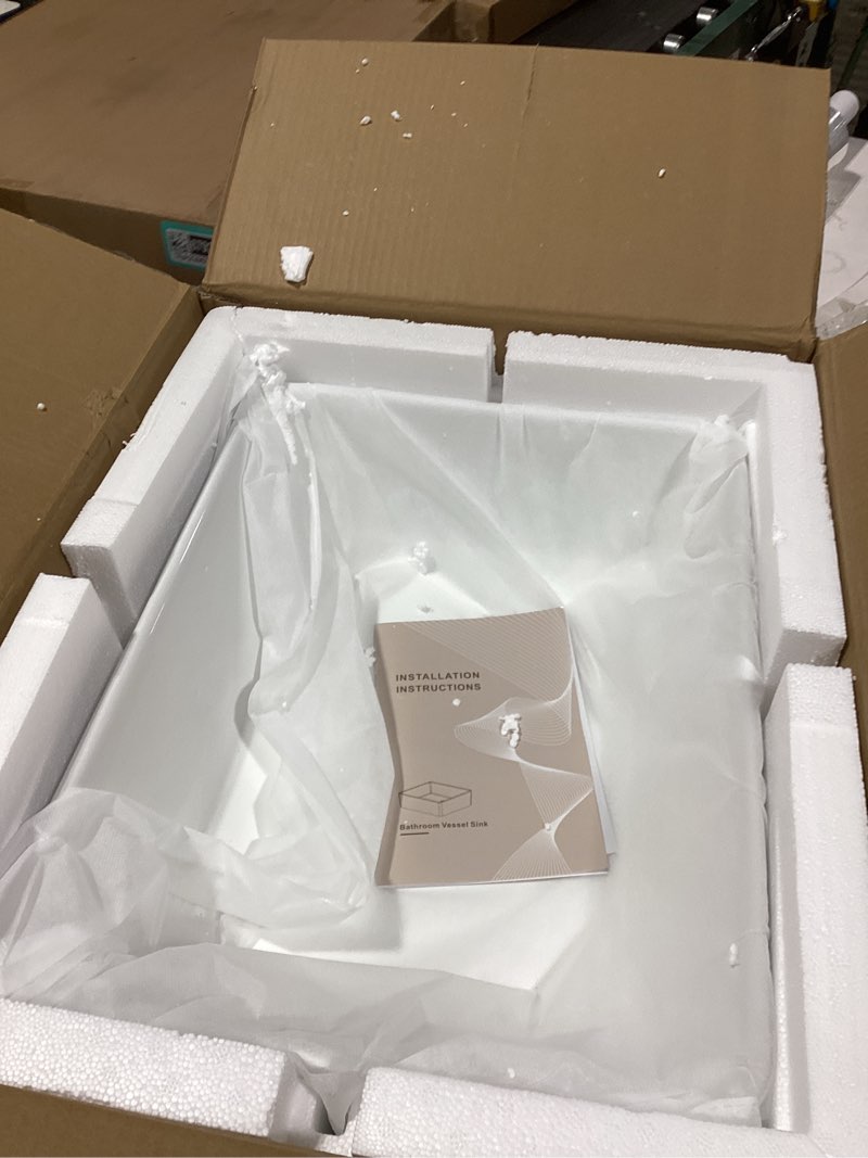 Condition photo showing New/Like New for Lordear Vessel Sink Rectangle 19 Inch Bathroom Sink,Rectangular Modern Above Counter Bathroom Sinks White 19x15 Inch Porcelain Ceramic Vessel Vanity Sink Art Basin 19"x15" A - White