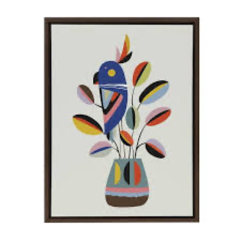 Kate and Laurel Sylvie Rubber Plant Framed Canvas Wall Art By Rachel Lee of My Dream Wall , 18x24 Brown, Abstract Botanical Bird Art for Wall