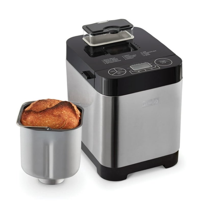 Dash Everyday Stainless Steel Bread Maker, Up to 1.5lb Loaf, Programmable, 12 Settings + Gluten Free