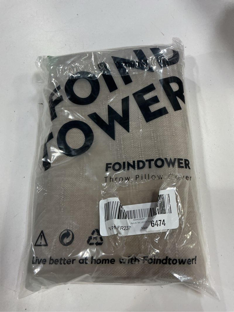 Condition photo showing New/Like New for Foindtower Set of 2 Decorative Linen Check Throw Pillow Covers Neutral Farmhouse Vintage Cushion Covers Modern Boho Home Decor for Sofa Chair Couch Bedroom Living Room,20×20 Inch,Natural Beige