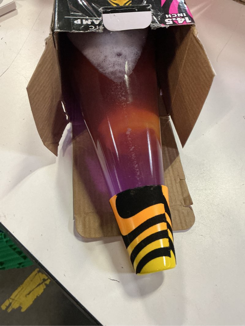 Condition photo showing As Is for lava® lamp - 14.5'' groovy gradient flocked base - the original motion light - yellow wax and purple liquid - item #2015