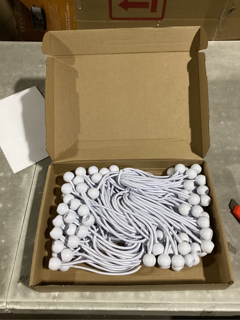 Condition photo showing New/Like New for ABINLIN Ball Bungee Cords 6 Inch, 100 Pcs Bungee Cords with Balls, Tarp Tie Downs Heavy Duty Outdoor, White Bungee Balls White 6 Inch 100Pcs