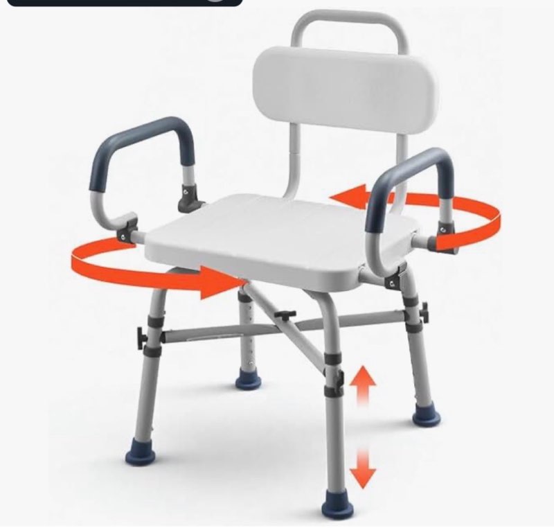 360° swivel shower chair with arms and back, heavy duty 500 lbs bariatric bath bench for seniors eld