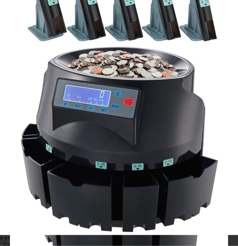 VEVOR USD Coin Counter & Coin Sorters with LCD Display, Coin Sorter Machine for USD Coin 1? 5? 10? 25? $1, Sorts up to 300 Coins/min, Change Counter Holds 2000 Coins Included 5 Coin Bins & 5 Tubes