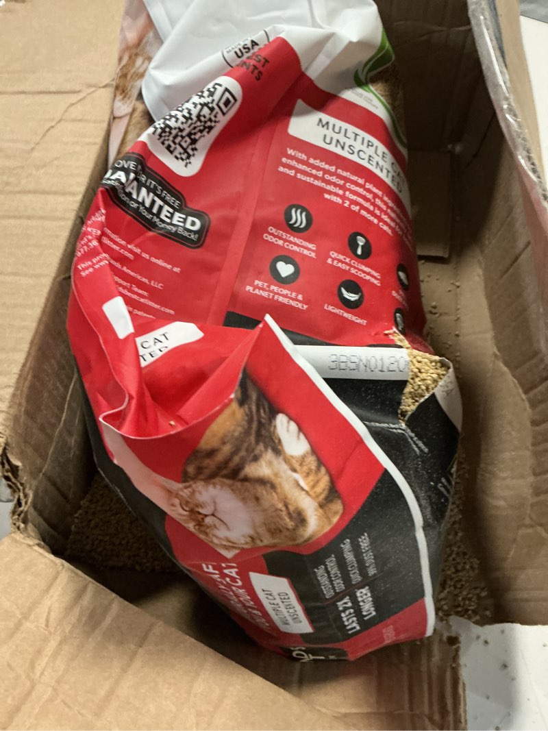 Condition photo showing As Is for WORLD'S BEST CAT LITTER Multiple Cat Unscented, 15-Pounds - Natural Ingredients, Quick Clumping, Flushable, 99% Dust Free & Made in USA - Long-Lasting Odor Control & Easy Scooping 15lb