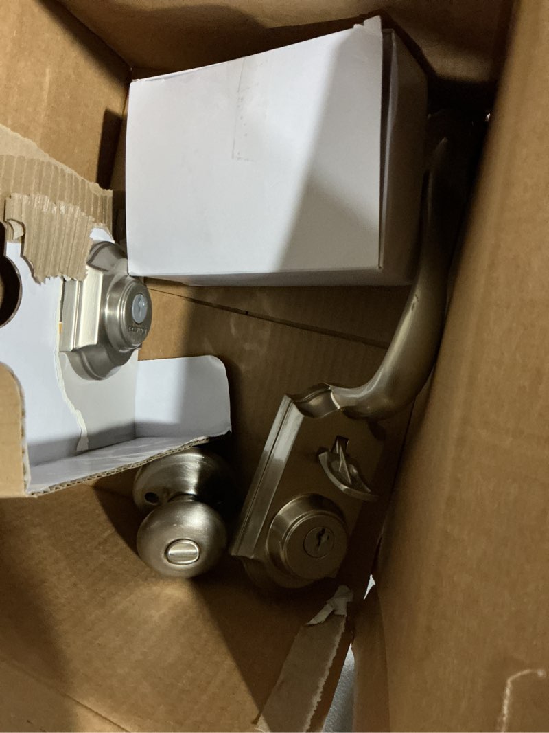 Condition photo showing As Is for kwikset signature series montara satin nickel exterior single-cylinder deadbolt and