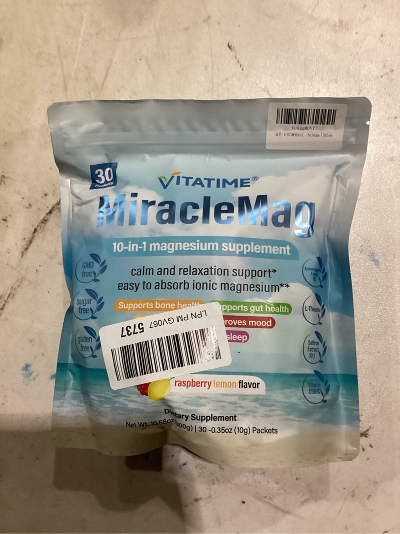 Condition photo showing Good Condition for miraclemag 10-in-1 magnesium supplement powder drink mix, sweet raspberry lemon flavor | stress relief, mood sleep | on-the-go pouches, gluten-free & sugar-free | 0.3 oz per packet, 30 count