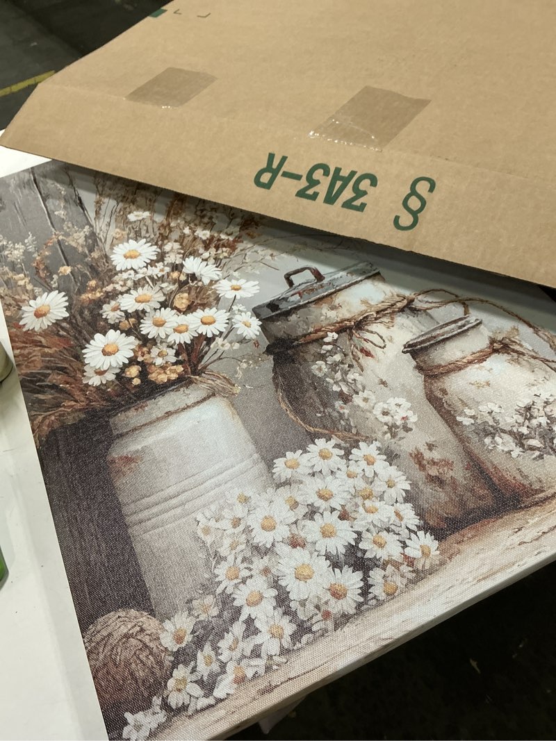 Condition photo showing Good Condition for muj rustic farmhouse daisy floral canvas wall art vintage country floral wall decor flower still life botanical rust color watering can prints artwork for living room bedroom bathroom home decoration canvas 16l''x24w''