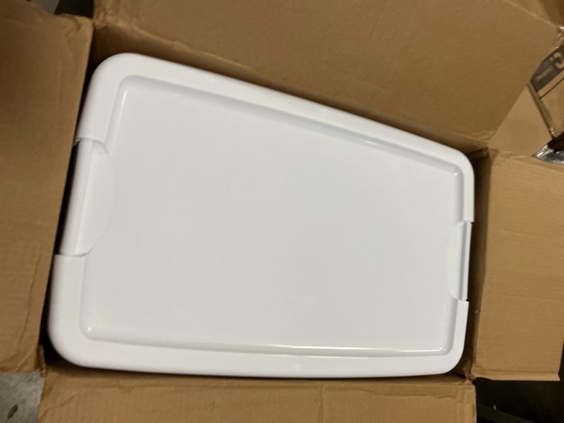 Condition photo showing As Is for Sterilite 4 Pack Ultra Latching Box, Storage Bins with Lids, Clear Plastic, 70 Quart - Heavy-Duty Organizing Containers for Closet, Bathroom, and Office 70 Quart 4-Pack